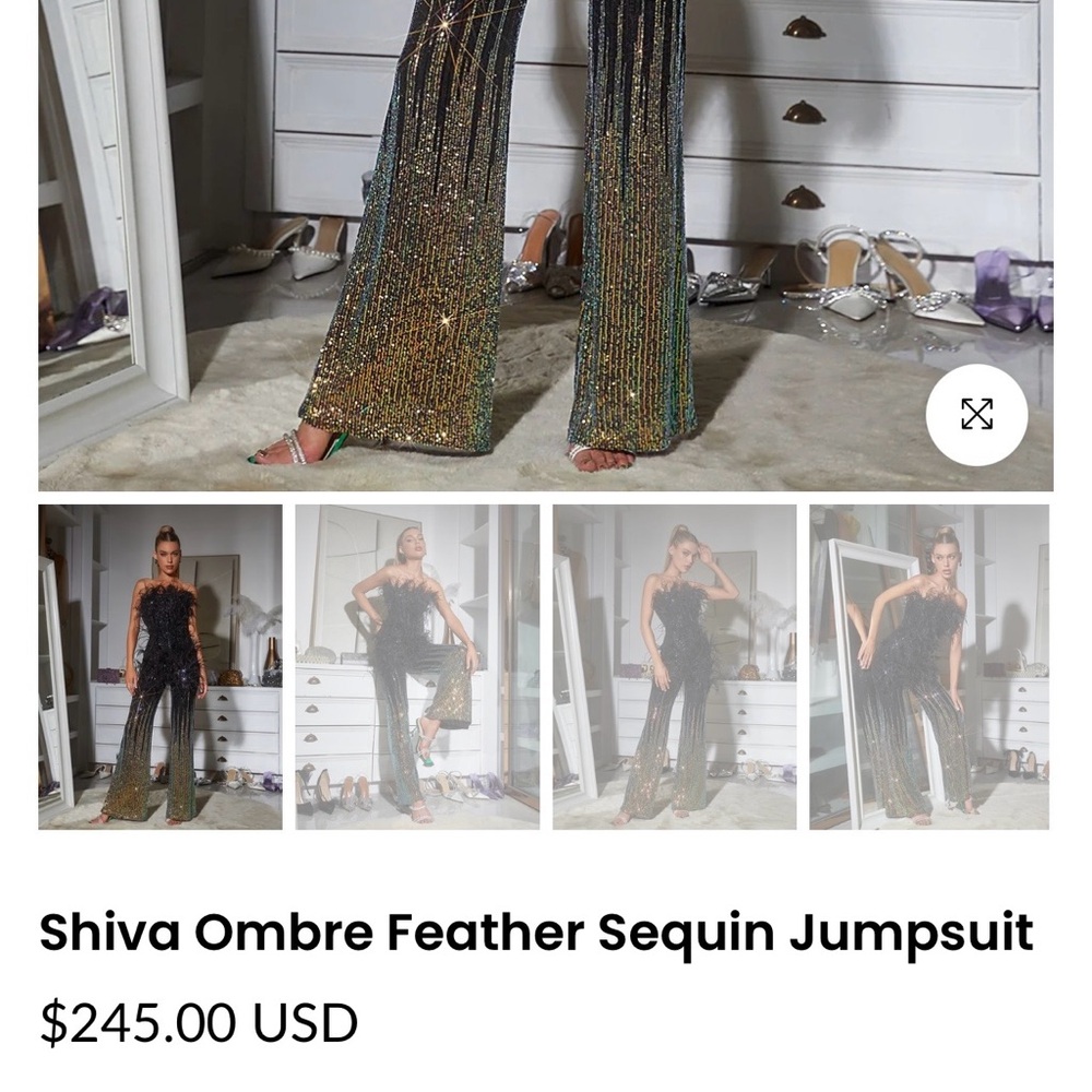 Strapless Black Feather & Sequin Jumpsuit - Picture 3 of 3